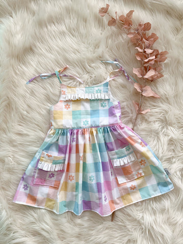 Rainbow Gingham Ruffle Dress