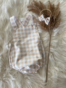 Neutral Gingham Romper