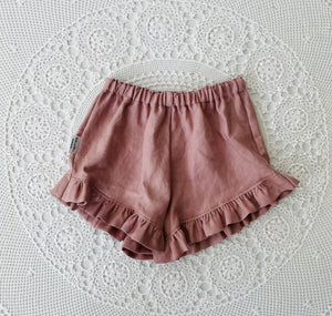Dusty Pink Linen Ruffle Shorts